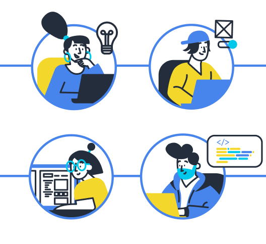 Illustrzione di alcuni ragazzi, ognuno con una professione differente
