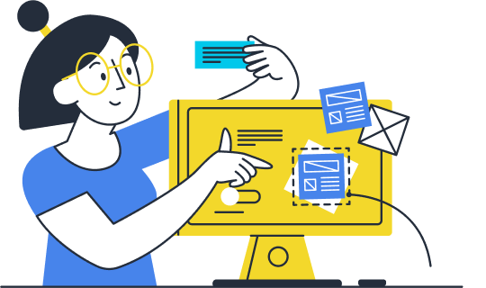 Illustrazione di una donna che analizza delle informazioni al computer