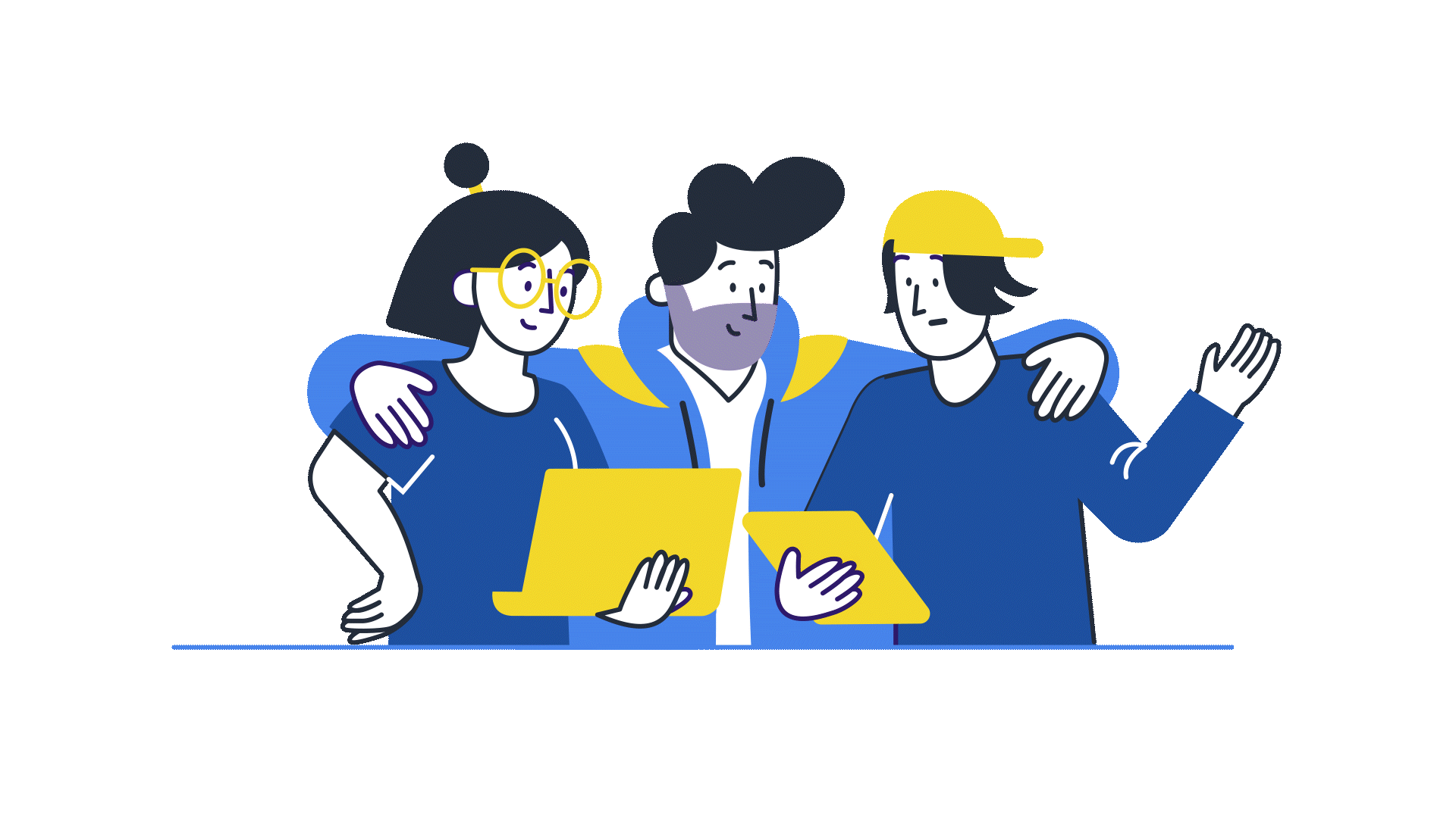 Immagine con tre persone che invitano a contattare Openblow
